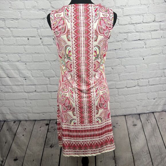 Haani Women Pink Yellow Green Paisley Sleeveless Dress Embellished Neck Sz Small - Picture 5 of 12